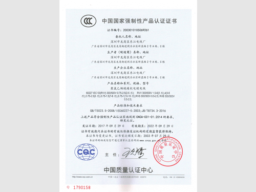 聚氯乙烯絕緣軟電纜電線CCC證書(shū)